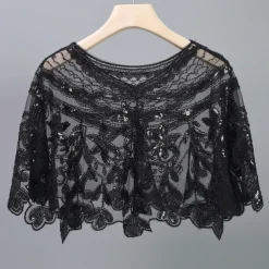 Shawl & Wrap Women's Wedding Guest Wraps Bolero Sparkle & Shine 1920s Elegant Short Sleeve Tulle Wedding Wraps With Beading For Wedding Summer dress to impress