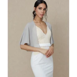 Shawls Women's Wrap Bolero Shrug Coats / Jackets Elegant Sun Protection Short Sleeve Chiffon Wedding Wraps With Pure Color For Formal Spring & Fall dress to impress