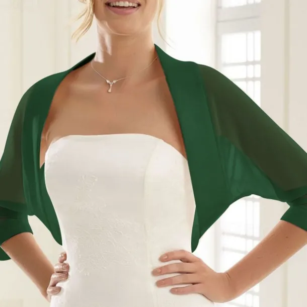 Shawls Women's Wrap Bolero Bridal's Wraps Pure Sexy Sun Protection 3/4 Length Sleeve Chiffon Wedding Wraps With Pure Color For Wedding Spring & Summer dress to impress
