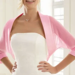 Shawls Women's Wrap Bolero Bridal's Wraps Pure Sexy Sun Protection 3/4 Length Sleeve Chiffon Wedding Wraps With Pure Color For Wedding Spring & Summer dress to impress