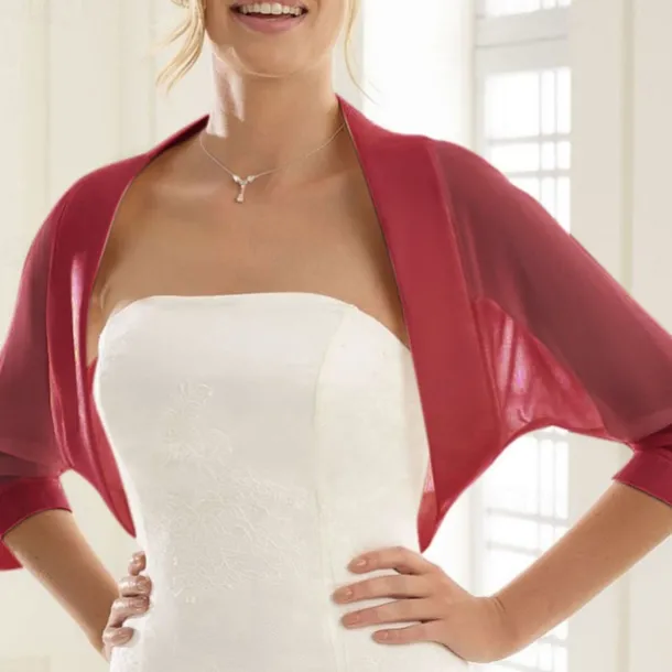 Shawls Women's Wrap Bolero Bridal's Wraps Pure Sexy Sun Protection 3/4 Length Sleeve Chiffon Wedding Wraps With Pure Color For Wedding Spring & Summer dress to impress
