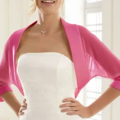 Shawls Women's Wrap Bolero Bridal's Wraps Pure Sexy Sun Protection 3/4 Length Sleeve Chiffon Wedding Wraps With Pure Color For Wedding Spring & Summer dress to impress