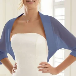 Shawls Women's Wrap Bolero Bridal's Wraps Pure Sexy Sun Protection 3/4 Length Sleeve Chiffon Wedding Wraps With Pure Color For Wedding Spring & Summer dress to impress