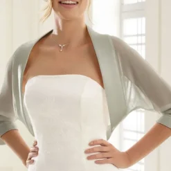 Shawls Women's Wrap Bolero Bridal's Wraps Pure Sexy Sun Protection 3/4 Length Sleeve Chiffon Wedding Wraps With Pure Color For Wedding Spring & Summer dress to impress