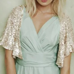 Shawls Women's Wrap Bolero Shrug Coats / Jackets Sparkle & Shine Short Sleeve Sequined Wedding Wraps With Glitter For Wedding Fall