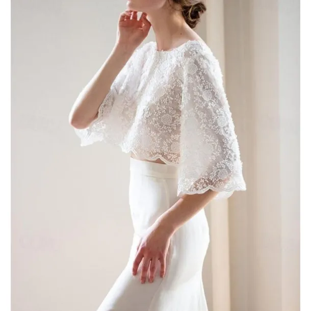 Shawls Women's Wrap Bridal's Wraps Elegant Bridal 3/4 Length Sleeve Lace Wedding Wraps With Pure Color For Party Spring & Summer