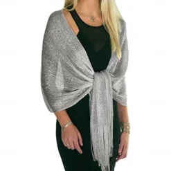 Shawls Women's Wrap Glitters Sparkle & Shine Sleeveless Polyester Wedding Wraps With Tassel For Wedding Spring & Summer