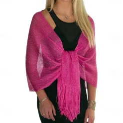 Shawls Women's Wrap Glitters Sparkle & Shine Sleeveless Polyester Wedding Wraps With Tassel For Wedding Spring & Summer