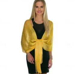 Shawls Women's Wrap Glitters Sparkle & Shine Sleeveless Polyester Wedding Wraps With Tassel For Wedding Spring & Summer