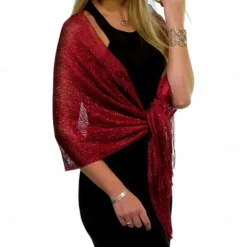 Shawls Women's Wrap Glitters Sparkle & Shine Sleeveless Polyester Wedding Wraps With Tassel For Wedding Spring & Summer
