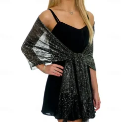 Shawls Women's Wrap Glitters Sparkle & Shine Sleeveless Polyester Wedding Wraps With Tassel For Wedding Spring & Summer