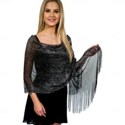 Shawls Women's Wrap Glitters Sparkle & Shine Sleeveless Polyester Wedding Wraps With Tassel For Wedding Spring & Summer