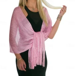 Shawls Women's Wrap Glitters Sparkle & Shine Sleeveless Polyester Wedding Wraps With Tassel For Wedding Spring & Summer