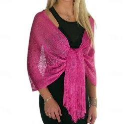 Shawls Women's Wrap Glitters Sparkle & Shine Sleeveless Polyester Wedding Wraps With Tassel For Wedding Spring & Summer