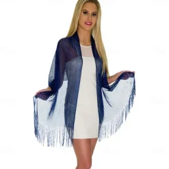 Shawls Women's Wrap Glitters Sparkle & Shine Sleeveless Polyester Wedding Wraps With Tassel For Wedding Spring & Summer