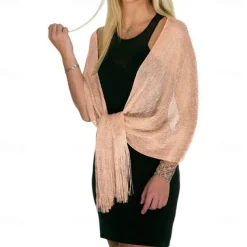Shawls Women's Wrap Glitters Sparkle & Shine Sleeveless Polyester Wedding Wraps With Tassel For Wedding Spring & Summer