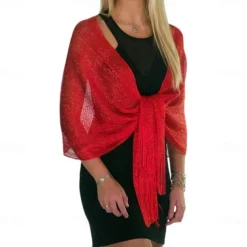 Shawls Women's Wrap Glitters Sparkle & Shine Sleeveless Polyester Wedding Wraps With Tassel For Wedding Spring & Summer