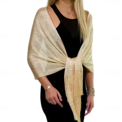 Shawls Women's Wrap Glitters Sparkle & Shine Sleeveless Polyester Wedding Wraps With Tassel For Wedding Spring & Summer