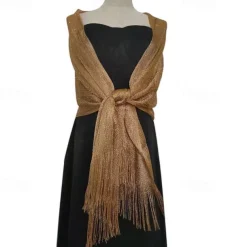 Shawls Women's Wrap Glitters Sparkle & Shine Sleeveless Polyester Wedding Wraps With Tassel For Wedding Spring & Summer