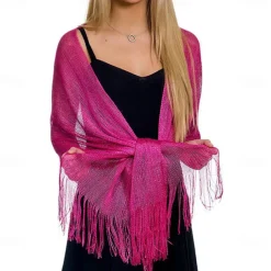 Shawls Women's Wrap Glitters Sparkle & Shine Sleeveless Polyester Wedding Wraps With Tassel For Wedding Spring & Summer