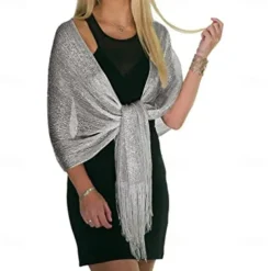 Shawls Women's Wrap Glitters Sparkle & Shine Sleeveless Polyester Wedding Wraps With Tassel For Wedding Spring & Summer