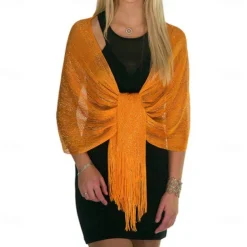 Shawls Women's Wrap Glitters Sparkle & Shine Sleeveless Polyester Wedding Wraps With Tassel For Wedding Spring & Summer