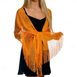 Shawls Women's Wrap Glitters Sparkle & Shine Sleeveless Polyester Wedding Wraps With Tassel For Wedding Spring & Summer