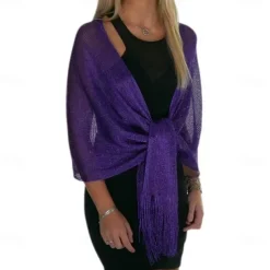 Shawls Women's Wrap Glitters Sparkle & Shine Sleeveless Polyester Wedding Wraps With Tassel For Wedding Spring & Summer