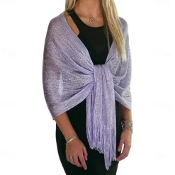 Shawls Women's Wrap Glitters Sparkle & Shine Sleeveless Polyester Wedding Wraps With Tassel For Wedding Spring & Summer