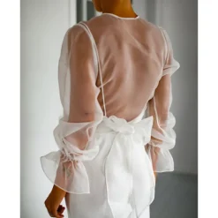 Shawls Women's Wrap Voiles & Sheers Elegant Long Sleeve Tulle Wedding Wraps With Pure Color For Party Spring & Summer