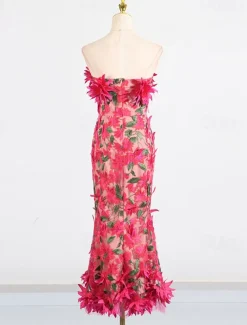 Sheath / Column DressesDress Wedding Wedding Guest Cocktail Dress Sleeveless Off Shoulder Flowers with Embroidered Lace