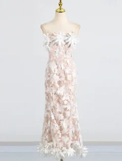 Sheath / Column DressesDress Wedding Wedding Guest Cocktail Dress Sleeveless Off Shoulder Flowers with Embroidered Lace