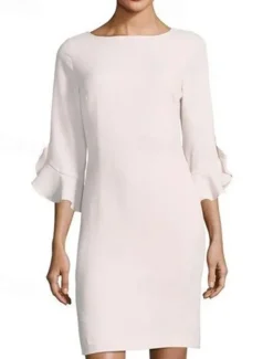 Sheath Cocktail Dresses Minimalist Dress Cocktail Party Knee Length 3/4 Length Sleeve Jewel Neck Fall Wedding Guest Chiffon with Ruffles Dresses