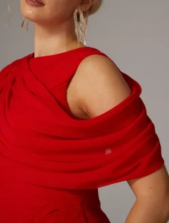 Sheath Evening Gown Elegant Dress Formal Fall Sweep / Brush Train Sleeveless Cowl Neck Chiffon with Feather Ruched Slit