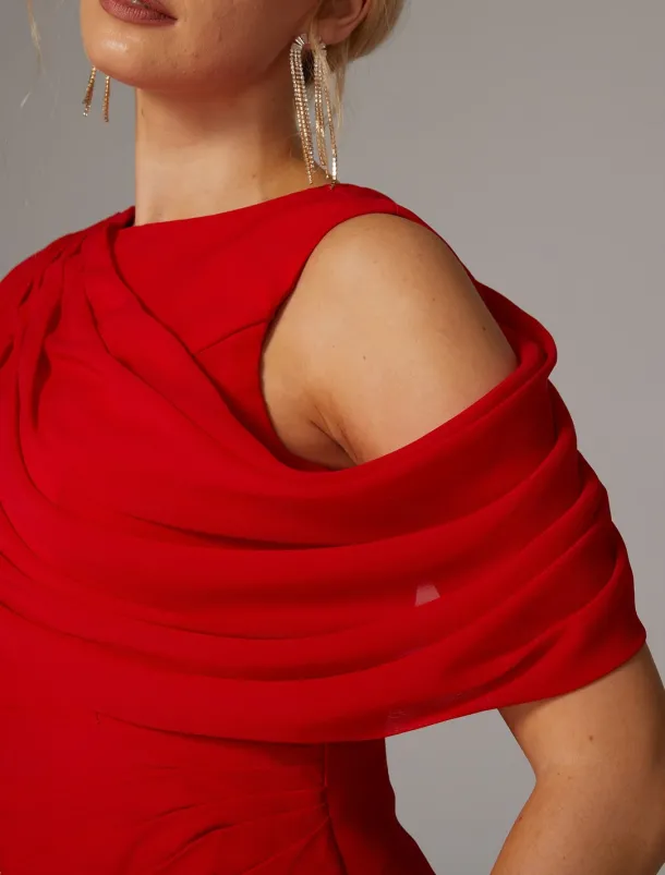 Sheath Evening Gown Elegant Dress Formal Fall Sweep / Brush Train Sleeveless Cowl Neck Chiffon with Feather Ruched Slit