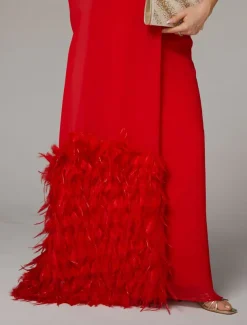 Sheath Evening Gown Elegant Dress Formal Fall Sweep / Brush Train Sleeveless Cowl Neck Chiffon with Feather Ruched Slit