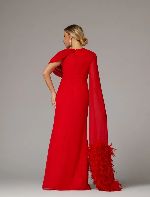 Sheath Evening Gown Elegant Dress Formal Fall Sweep / Brush Train Sleeveless Cowl Neck Chiffon with Feather Ruched Slit