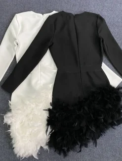 Sheath Homecoming Dresses Elegant Dress Holiday Homecoming Short / Mini Long Sleeve V Neck Polyester with Feather dress to impress