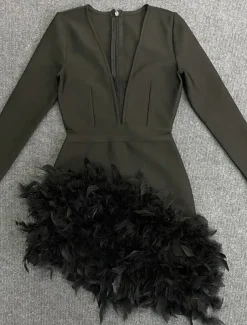 Sheath Homecoming Dresses Elegant Dress Holiday Homecoming Short / Mini Long Sleeve V Neck Polyester with Feather dress to impress