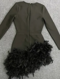 Sheath Homecoming Dresses Elegant Dress Holiday Homecoming Short / Mini Long Sleeve V Neck Polyester with Feather dress to impress