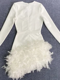 Sheath Homecoming Dresses Elegant Dress Holiday Homecoming Short / Mini Long Sleeve V Neck Polyester with Feather dress to impress