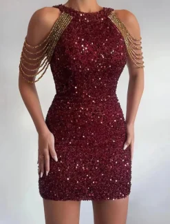 Sheath Sequin Cocktail Dresses Party Dress Holiday Homecoming Dress Short / Mini Sleeveless Jewel Neck dress to impress