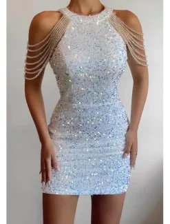 Sheath Sequin Cocktail Dresses Party Dress Holiday Homecoming Dress Short / Mini Sleeveless Jewel Neck dress to impress