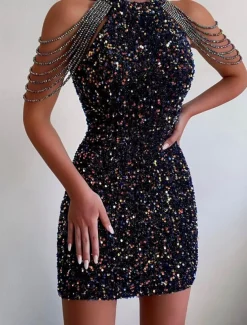 Sheath Sequin Cocktail Dresses Party Dress Holiday Homecoming Dress Short / Mini Sleeveless Jewel Neck dress to impress