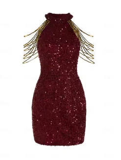 Sheath Sequin Cocktail Dresses Party Dress Holiday Homecoming Dress Short / Mini Sleeveless Jewel Neck dress to impress