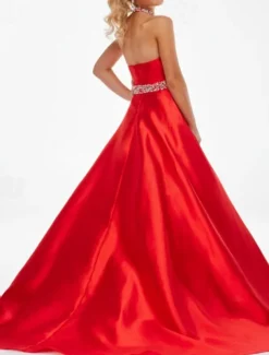 Sheath Sweep / Brush Train Chrismas Dress Flower Girl Dress Pageant & Performance Juniors Cute Prom Dress Satin with Beading Open Back Fit 3-16 Years dress to impress