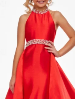 Sheath Sweep / Brush Train Chrismas Dress Flower Girl Dress Pageant & Performance Juniors Cute Prom Dress Satin with Beading Open Back Fit 3-16 Years dress to impress