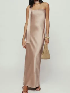 Sheath Wedding Guest Dresses Elegant Dress Formal Black Tie Floor Length Sleeveless Strapless Charmeuse with Strappy