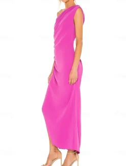 Sheath Wedding Guest Dresses Elegant Dress Formal Black Tie Ankle Length Short Sleeve V Neck Stretch Chiffon with Ruched