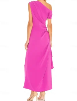 Sheath Wedding Guest Dresses Elegant Dress Formal Black Tie Ankle Length Short Sleeve V Neck Stretch Chiffon with Ruched